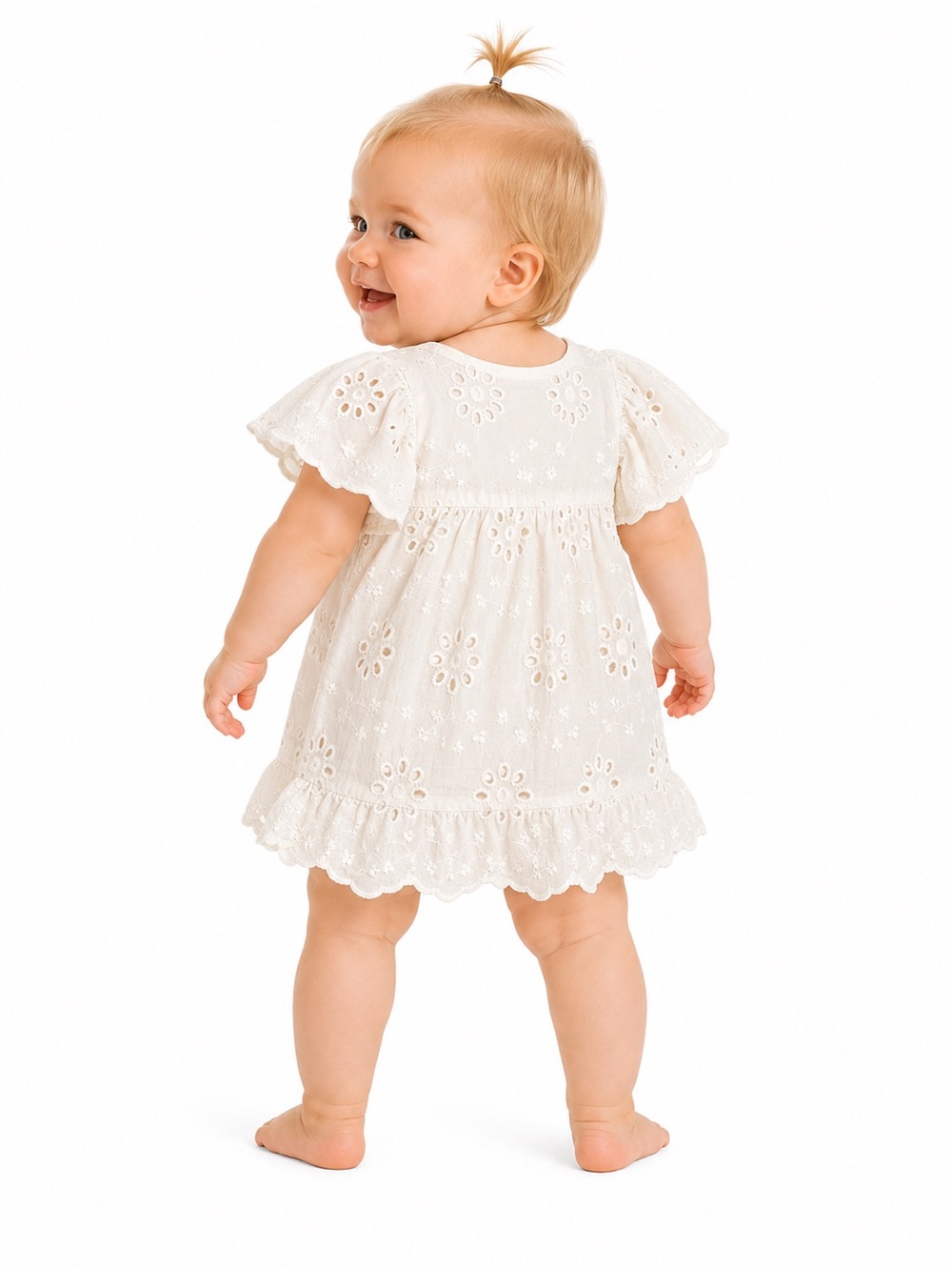 Zara Baby White Eyelet Embroidered Dress Boho Cottagecore | Size 9-12 M - Picture 3 of 12